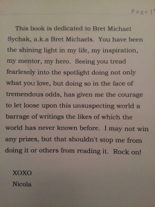 Dedication page of THE RED FANG - dedicated to Bret Michaels